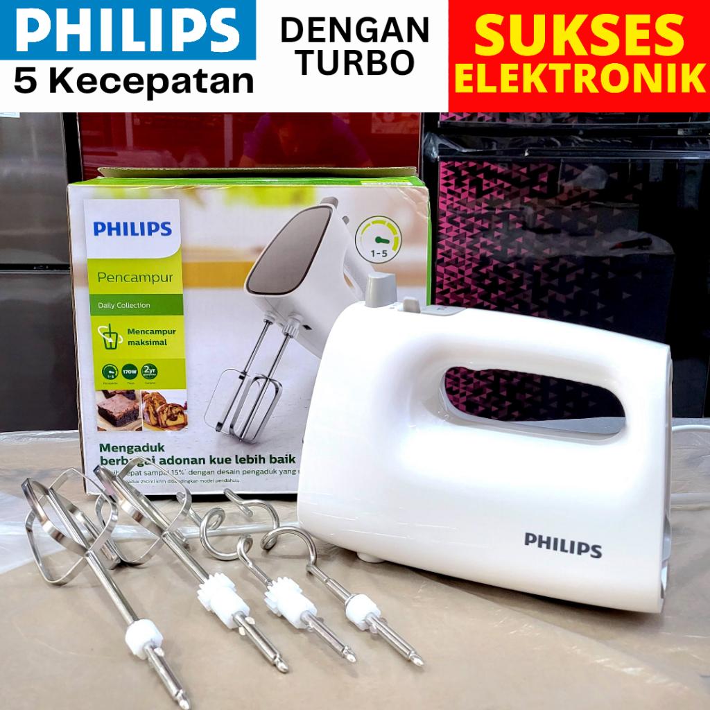 Hand Mixer Philips HR1552/50- Mixer tangan Philips putih Original