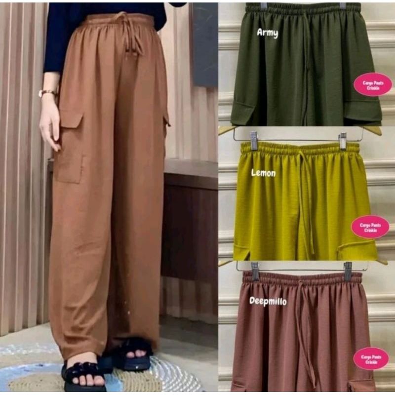 Celana cargo wanita jumbo/Celana panjang wanita/Celana kulot cargo/Kulot Cargo crinkle/Celana kulot 