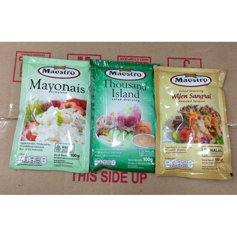 

Maestro Mayonaise 100gr salad dressing mayonais thousand island sachet wijen sangrai rousted sesame