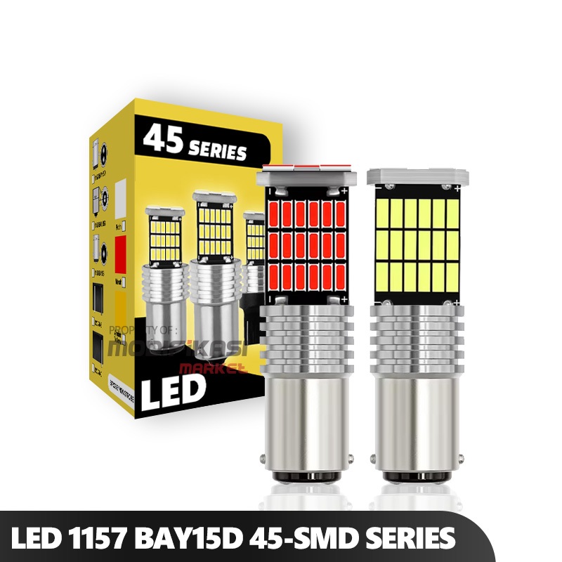 BOLA LAMPU REM MOTOR LED BAY15D BAYONET 2 KAKI 1157 45 MATA DC 12 VOLT