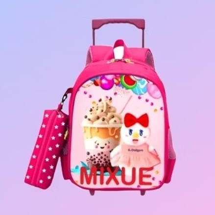 troli mixue premium - tas roda anak perempuan - cod - bayar di tempat - tas dorong mixue