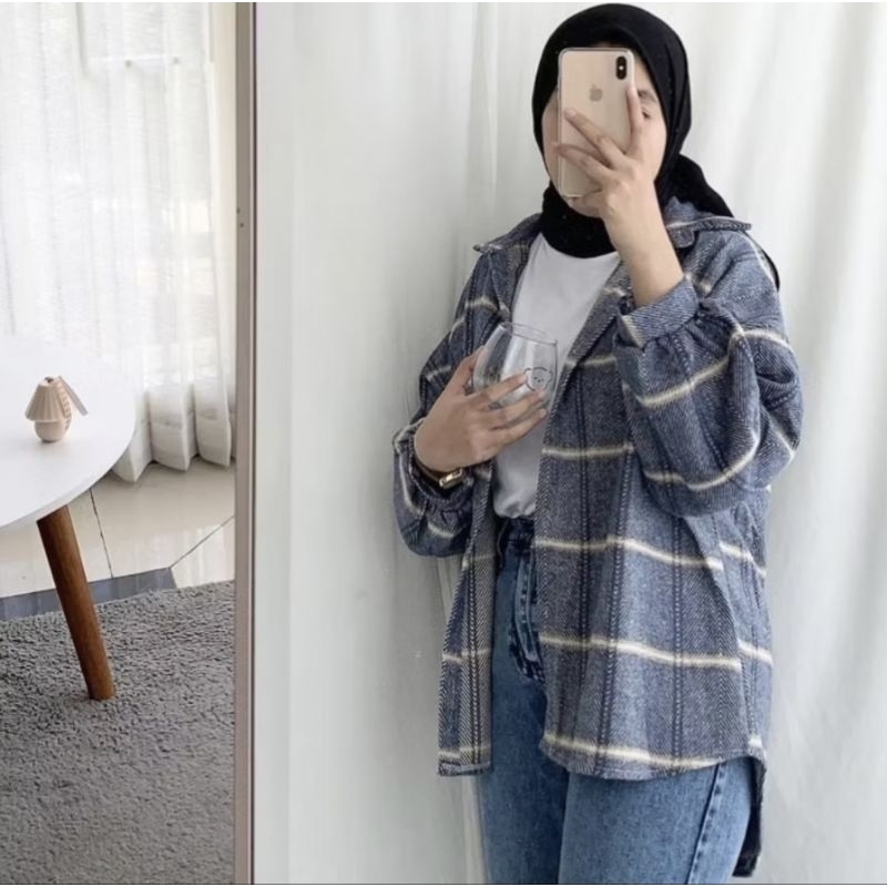 [COD] ♡ KEMEJA / ATASAN FLANEL OVERSIZE ORI by HADEED ♡ ASHBLUE NEWSALE 