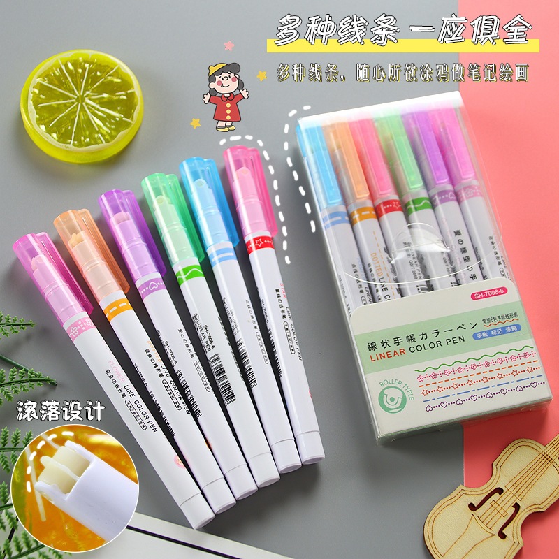 

Spidol Linear Pen SH-7008-6 Roller Type Isi 6 Pena Garis Rol Warna Bermotif Pattern Color Pen Spidol Garis Motif