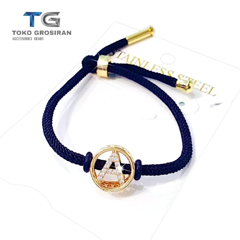 COD Grosir BISA  Gelang Huruf Stainless Steel Tali Pandora Permata Gold Huruf A-Z Awet Dan Tahan Lun