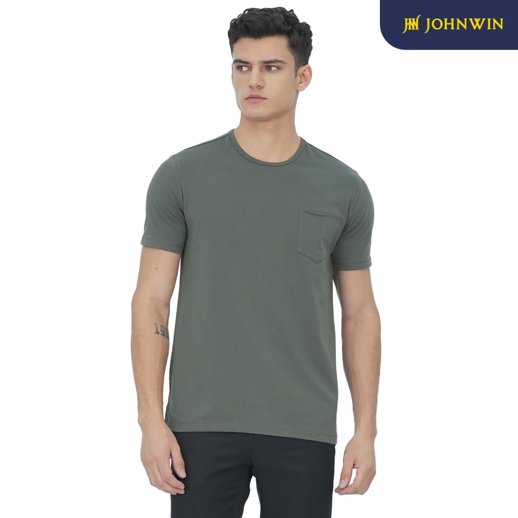 Johnwin - Kaos The One - Single Pocket - Stretch - Roundneck - Hijau Sage - FTS.622.C002.002.C-S/S