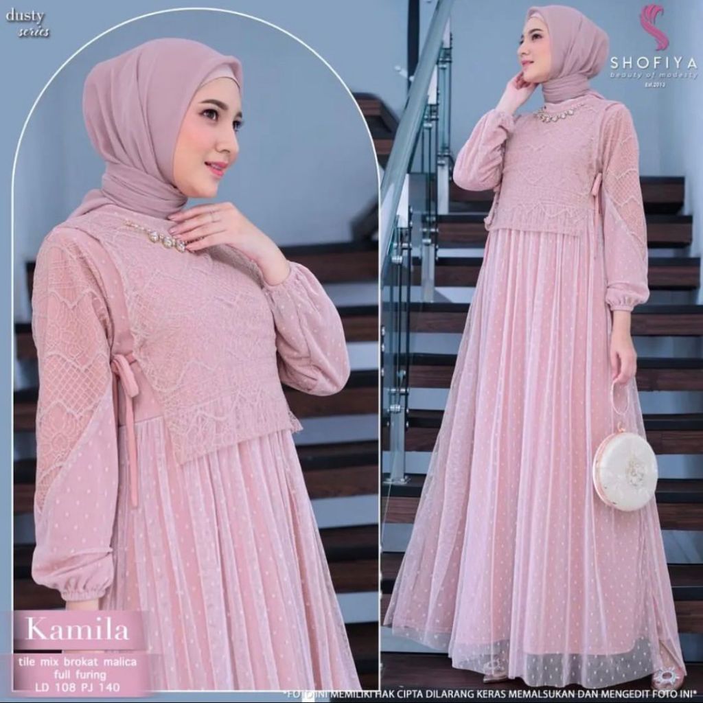Fashion Aghnia - KAMILA DRESS BRUKAT • Tille Dot Full Furing mix Brukat Malika • LD 110cm • PJ 137cm