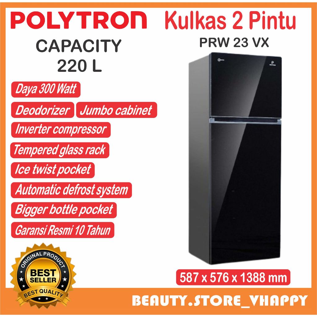 Kulkas 2 Pintu Polytron 23 VX Inverter Garansi Resmi (Kota bandung dan Cimahi Bisa COD)