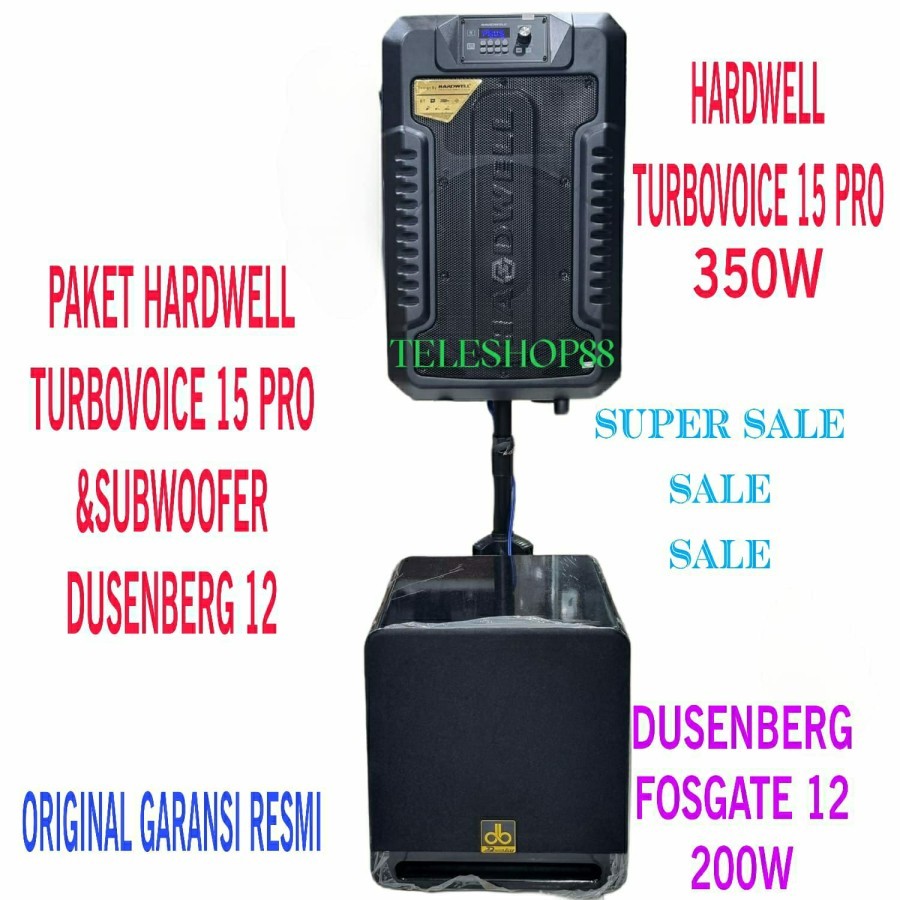 Paket Sound System Speaker Portable 15 Inch Hardwell Turbovoice15Pro+Subwoofer Dusenberg Fostage 12 