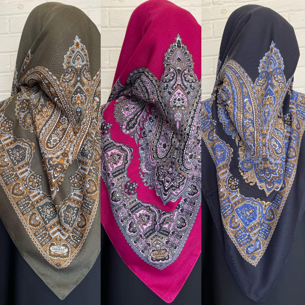 HIJAB SEGI EMPAT TURKY ZAMBAK JILBAB MOTIF UKURAN 120X120CM
