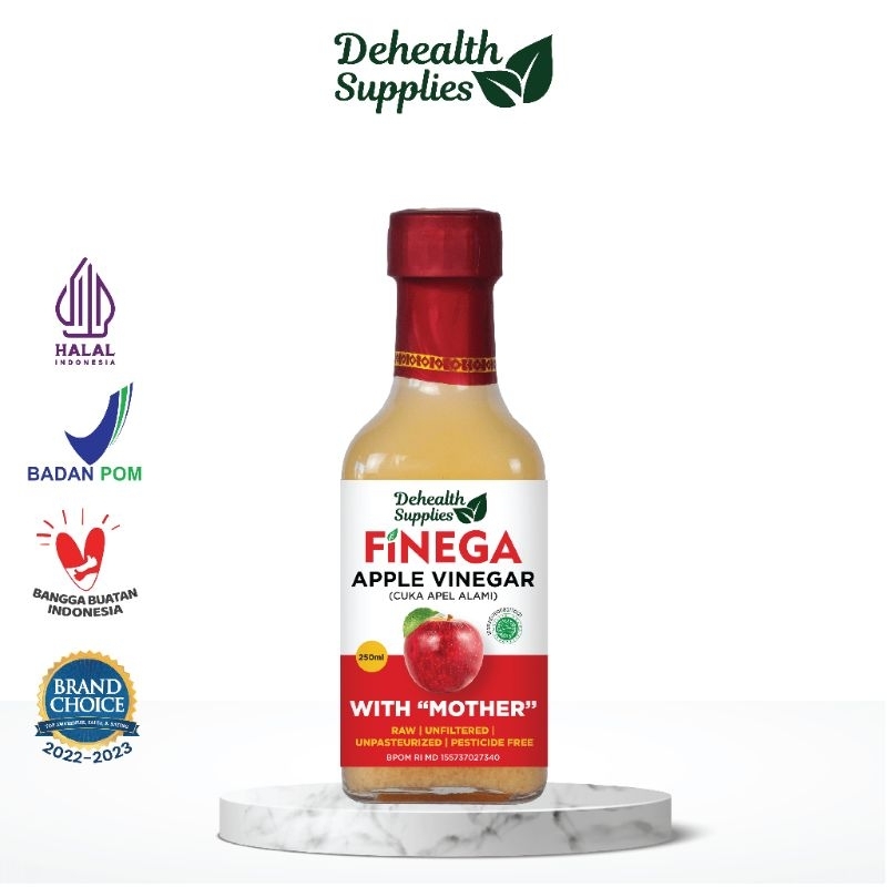 

Vinega / Finega Cuka Apel With Mother 250 ml kemasan kaca / plastik dehealth supplies cuka alami organik