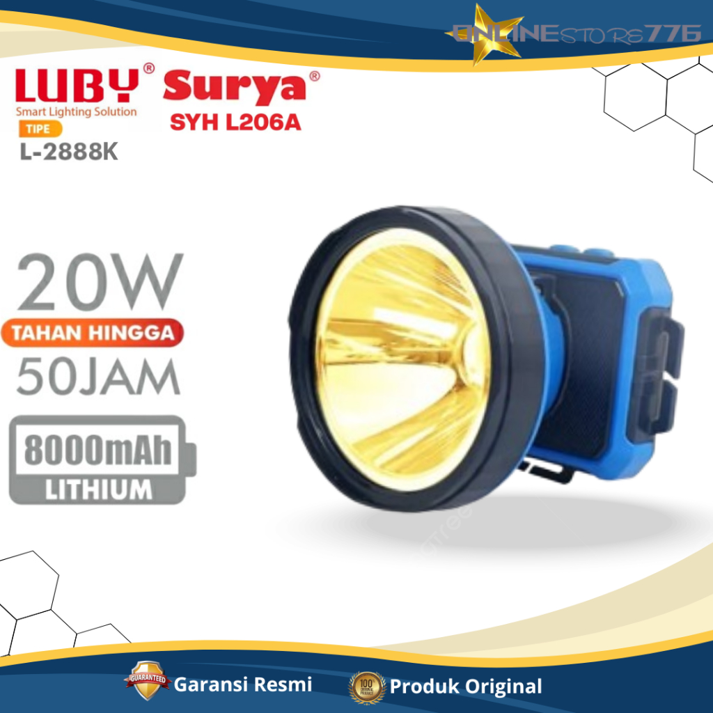 SENTER KEPALA SURYA 205A / 206A / LUBY L2888 / HEADLAMP LUBY L2888 / L2888 / L2888 / RECHARGEABLE