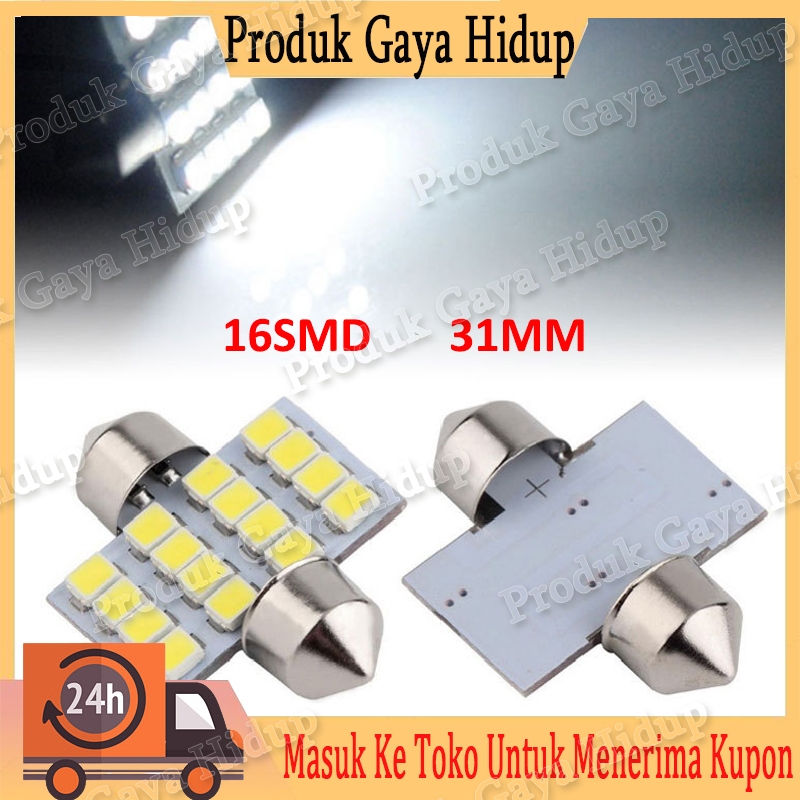 【2 PCS】Lampu kubah LED mobil/lampu baca/lampu ujung ganda 31mm 16 lampu bohlam lampu modifikasi inte