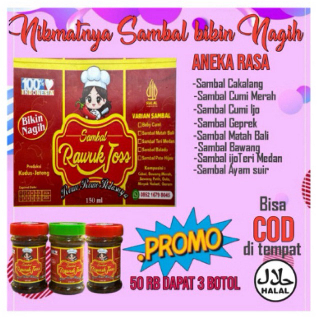 

PAKET TRIO NGOSOS SAMBEL teri ijo,sambel cumi,Sambel matah 150g