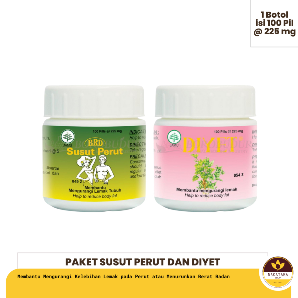 " Paket Pelangsing Badan DIYET dan SUSUT PERUT BOROBUDUR masing-masing berisikan 100 pil"