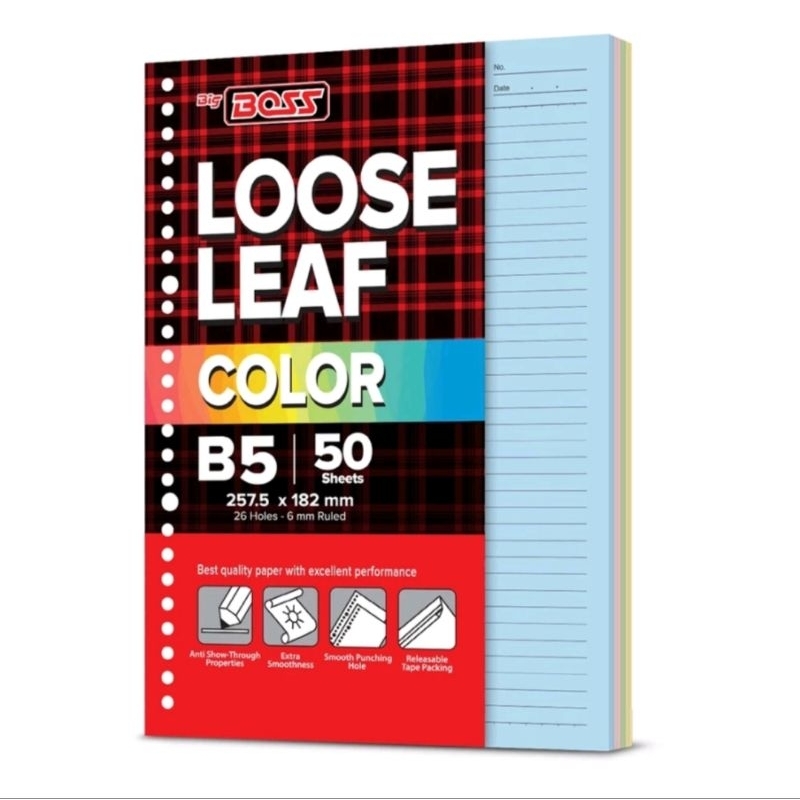 

Kertas Loose Leaf Isi Binder BigBoss B5 50 Lembar Warna Rainbow
