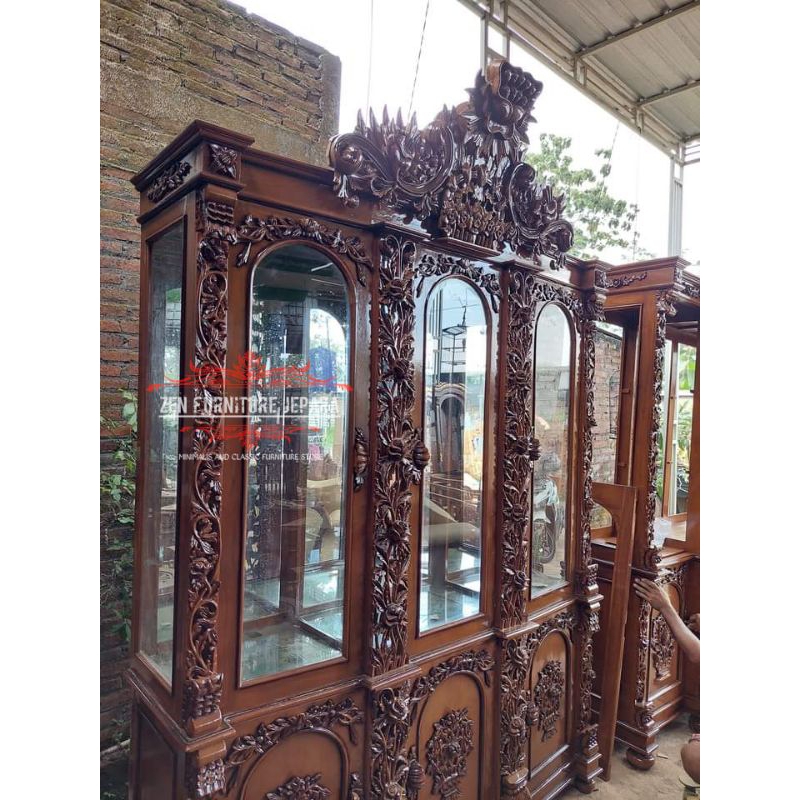 lemari pajangan shima, lemari hias ukiran jati