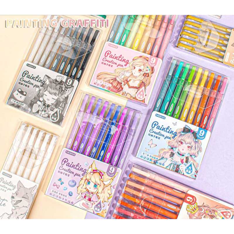 

PAINTING CREATION PEN Pulpen Warna Pulpen Gel 9 warna kombinasi Drawing Doodle Art Anime Morandi Pastel Retro