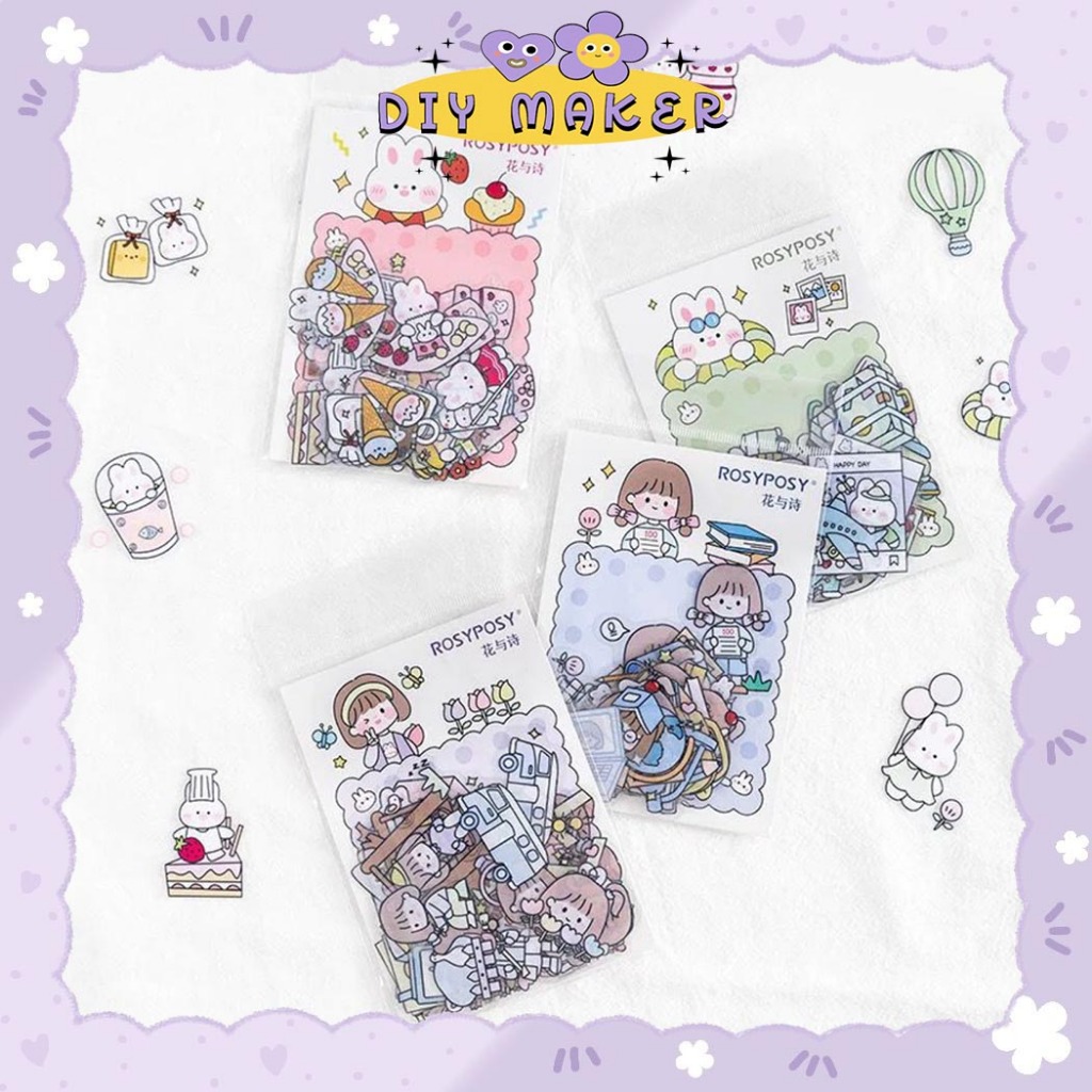 

DM 40 pcs Stiker Pack Desain Kartun Rosyposy PVC Japanese Style Stiker Tempel Mainan Anak DIY - RP01