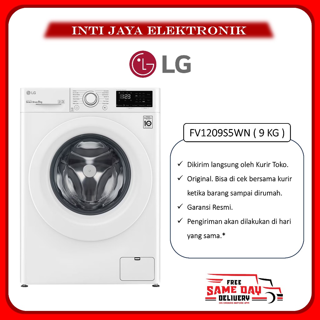 MESIN CUCI LG 9 KG INVERTER FRONT LOADING 9KG FV1209S5WN