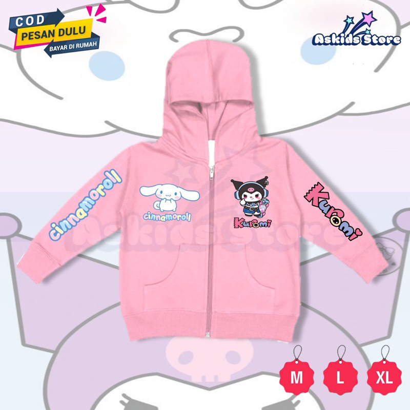 Jacket Zipper Anak Kuromi & Cinnamoroll Sweater Resleting Anak FREE NAMA