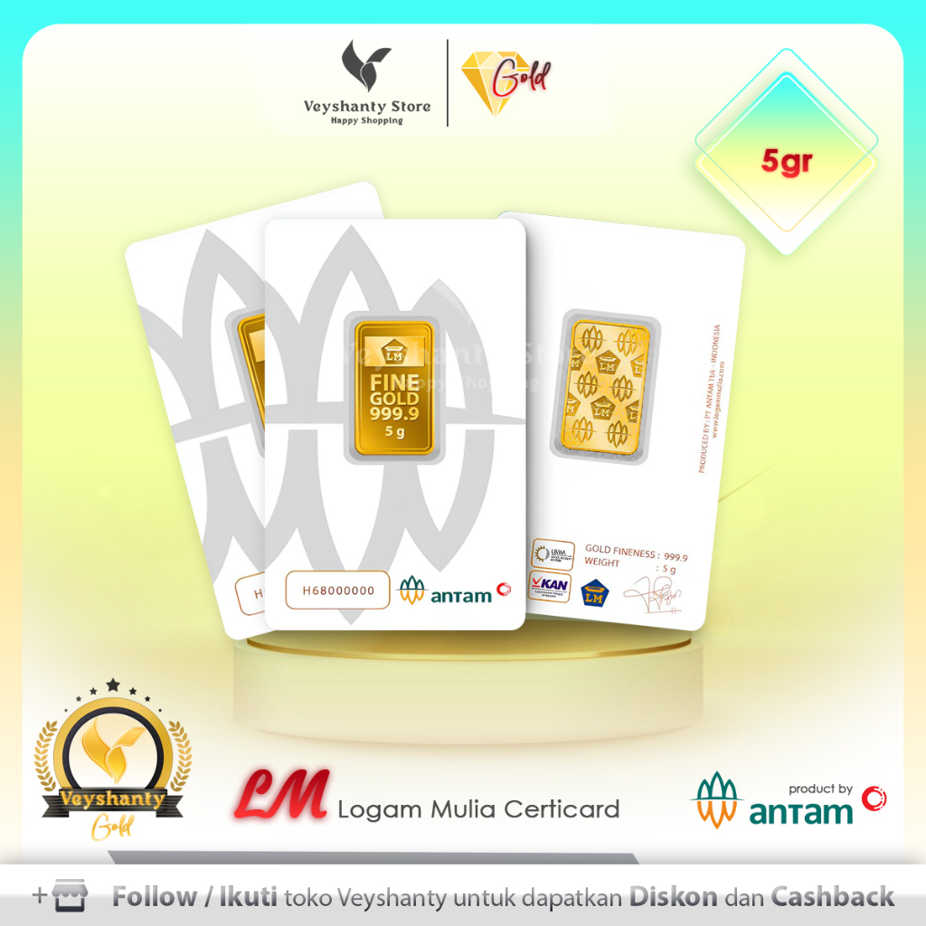 [VEYSHANTY] Emas ANTAM Logam Mulia Certicard - Jenis Emas LM 5 gram Press Reinvented | Perhiasan | G