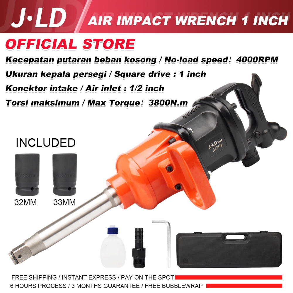 JLD Air Impact Wrench 1 Inch 3800NM Alat Buka Baut Truck Long Unvile 4000RPM Mesin Pembuka Baut