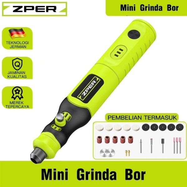 PROMO ZPER Bor Mini Drill Grinder Mini Grinda Bor Listrik Penghalus-Alat Gerinda Baterai Lithium