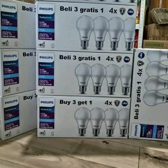 Philips LED 11 watt (isi 4 lampu)