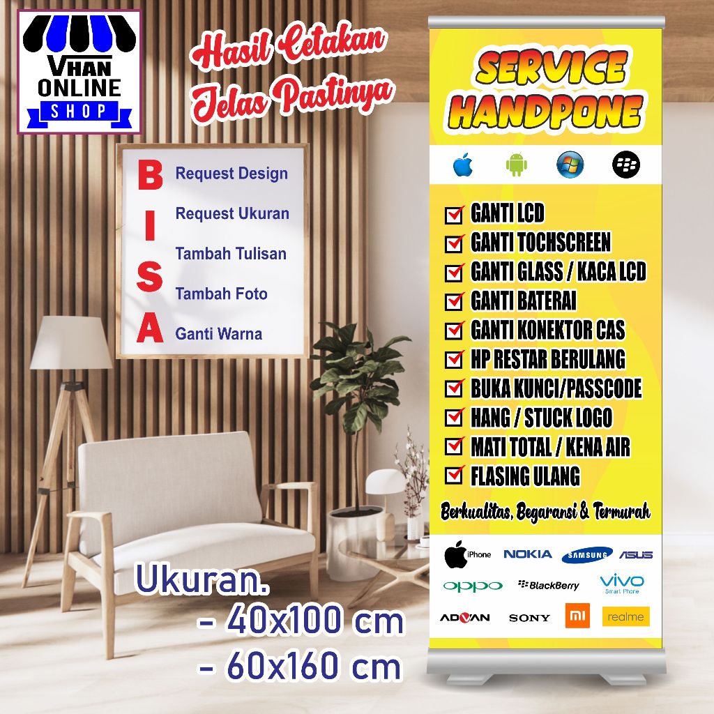 Custom Banner Spanduk MMT Service Hp Warna Kuning