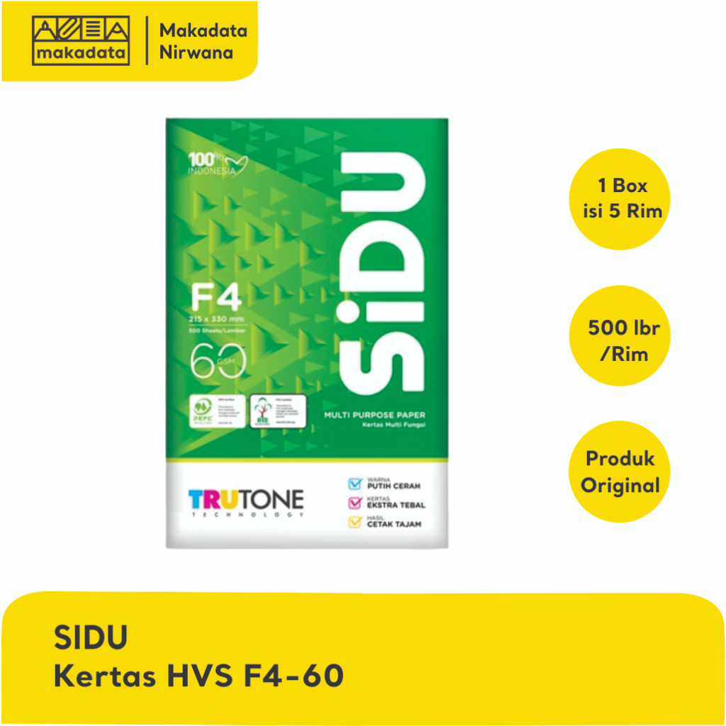 

SIDU KERTAS HVS/PRINT/FOTO COPY F4-60 (1 RIM)