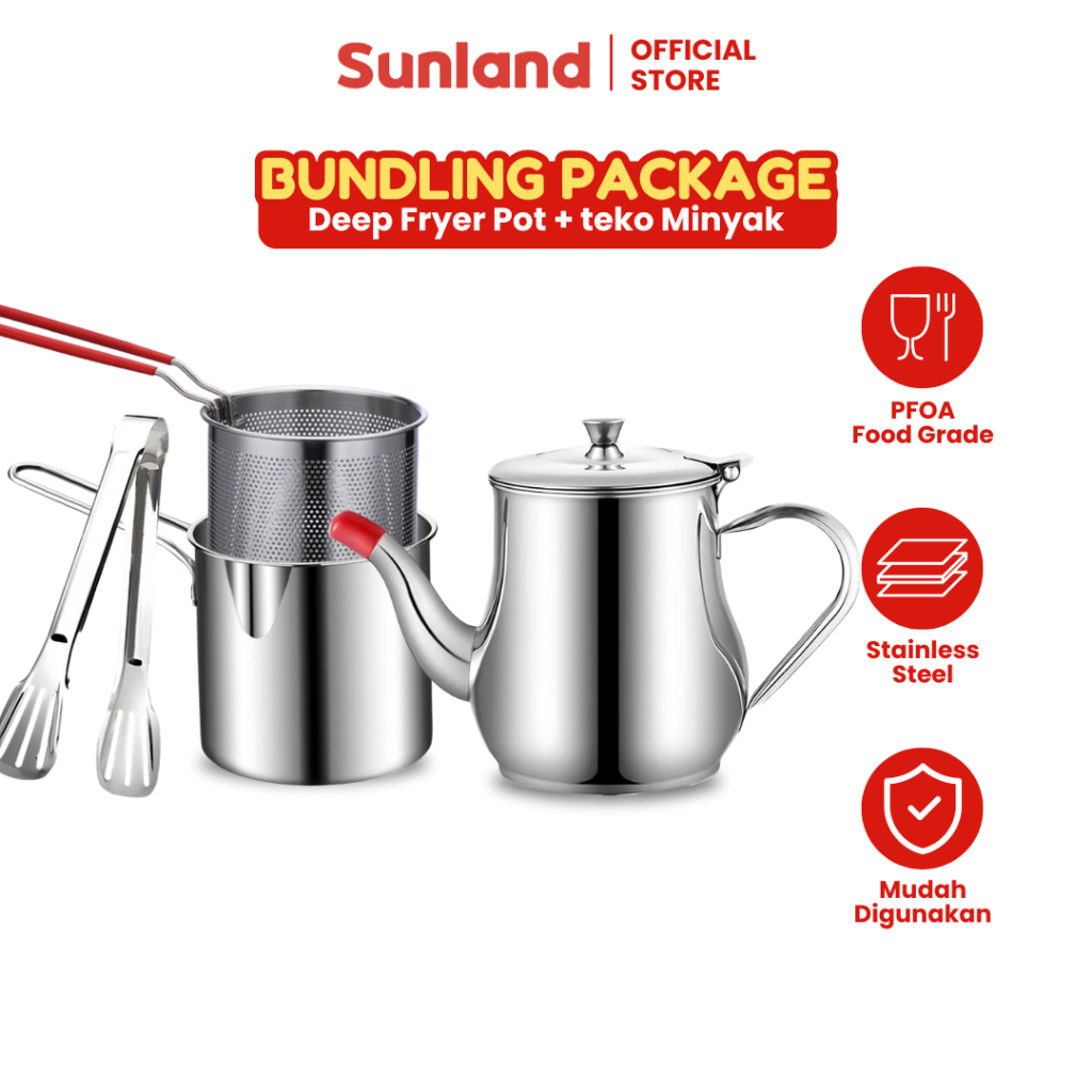 SUNLAND 3in1 Mini Deep Fryer Panci Penggorengan Kentang Saringan Minyak Multifungsi + Teko Minyak