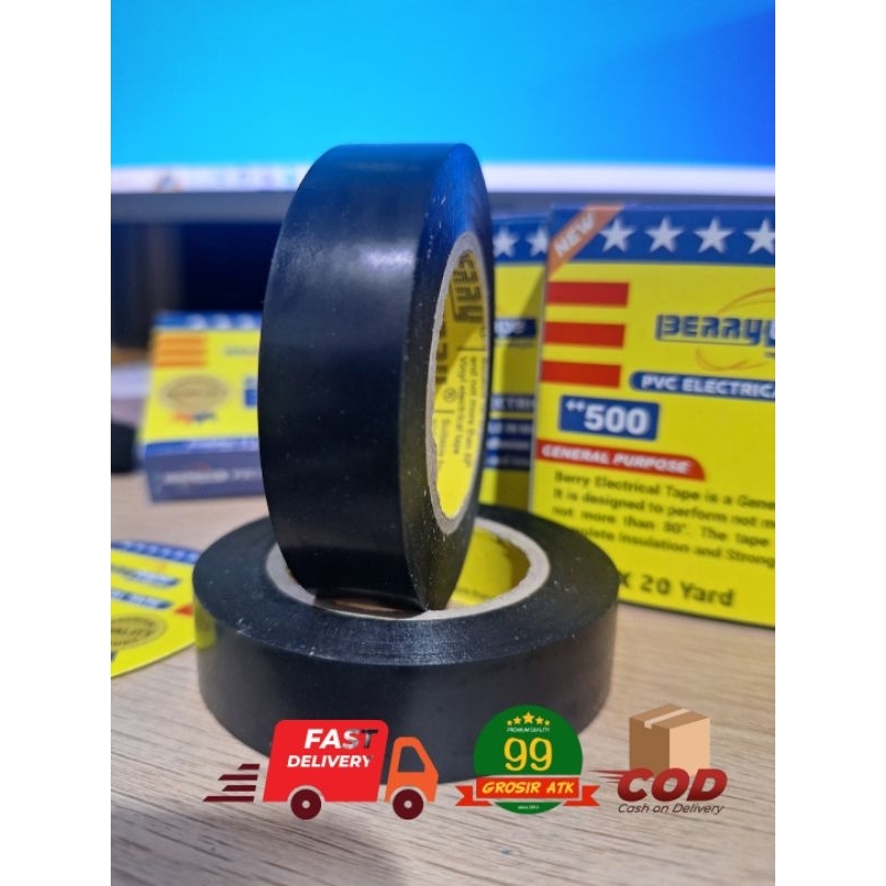 BERRY Tape Isolasi Listrik Hitam/Selotip Pvc/Lakban Perekat