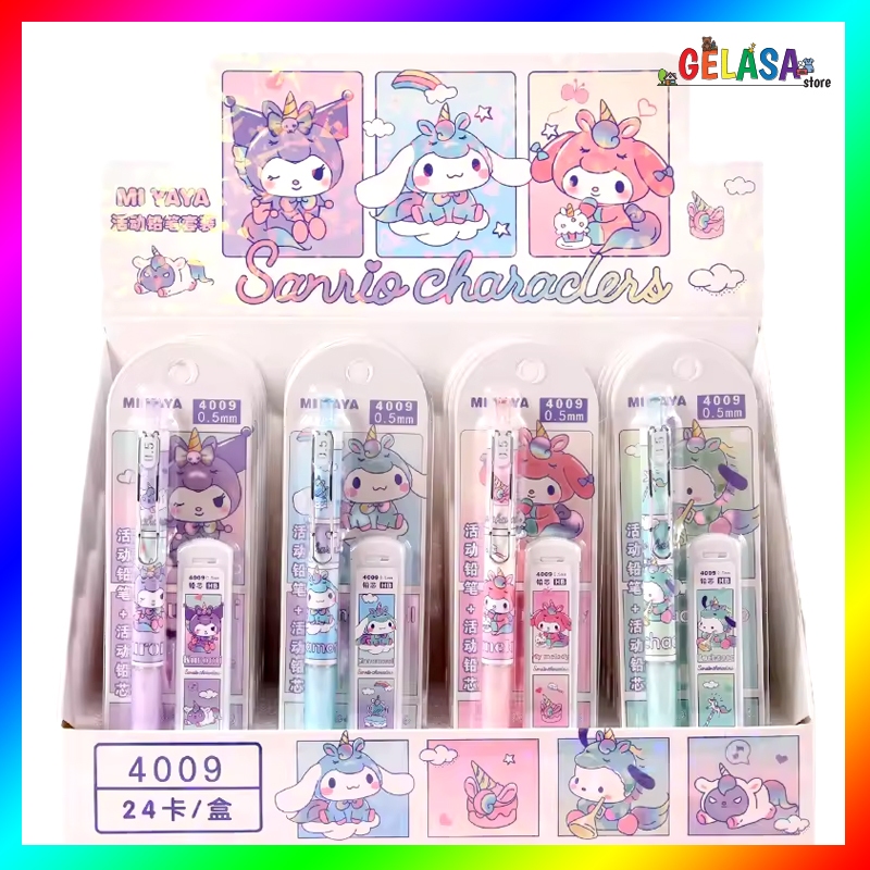 

Gelasa Pensil Mekanik Cetek Set 0,5mm termasuk refill isi pensil motif Sanrio Unicorn