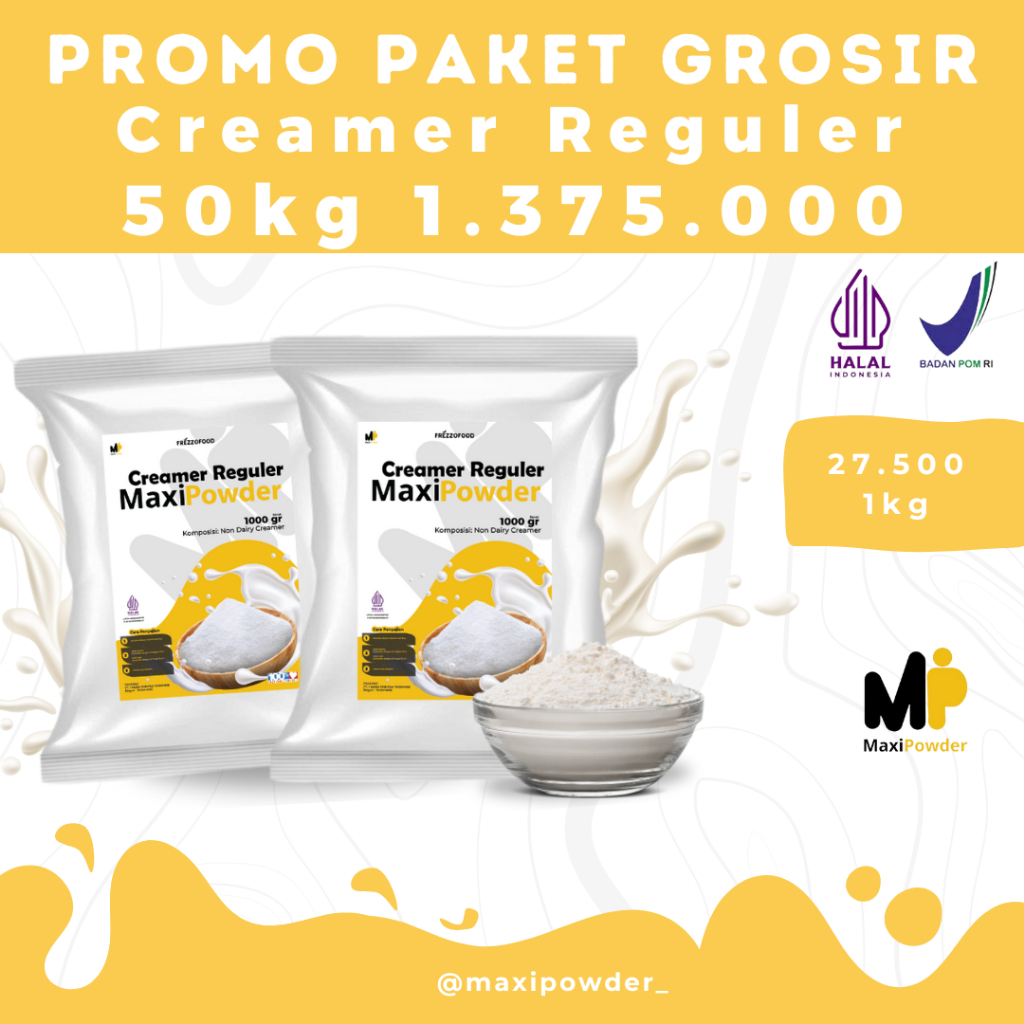 

Paket Grosir Creamer Reguler 50kg / Bubuk Creamer Reguler Terlaris / Non Dairy Creamer / MaxiPowder