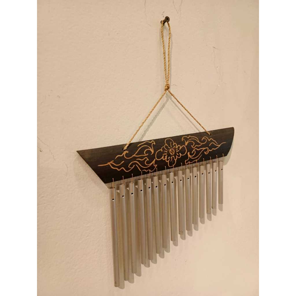 MINIATUR ANGKLUNG ANGIN BESI WARNA SILVER UK 9CM