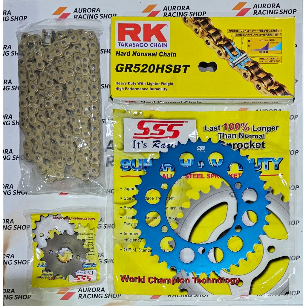 GEAR SET SSS BLUE NINJA 250 OLD / FI / Z 250 & RANTAI RK 520 HSBT GOLD