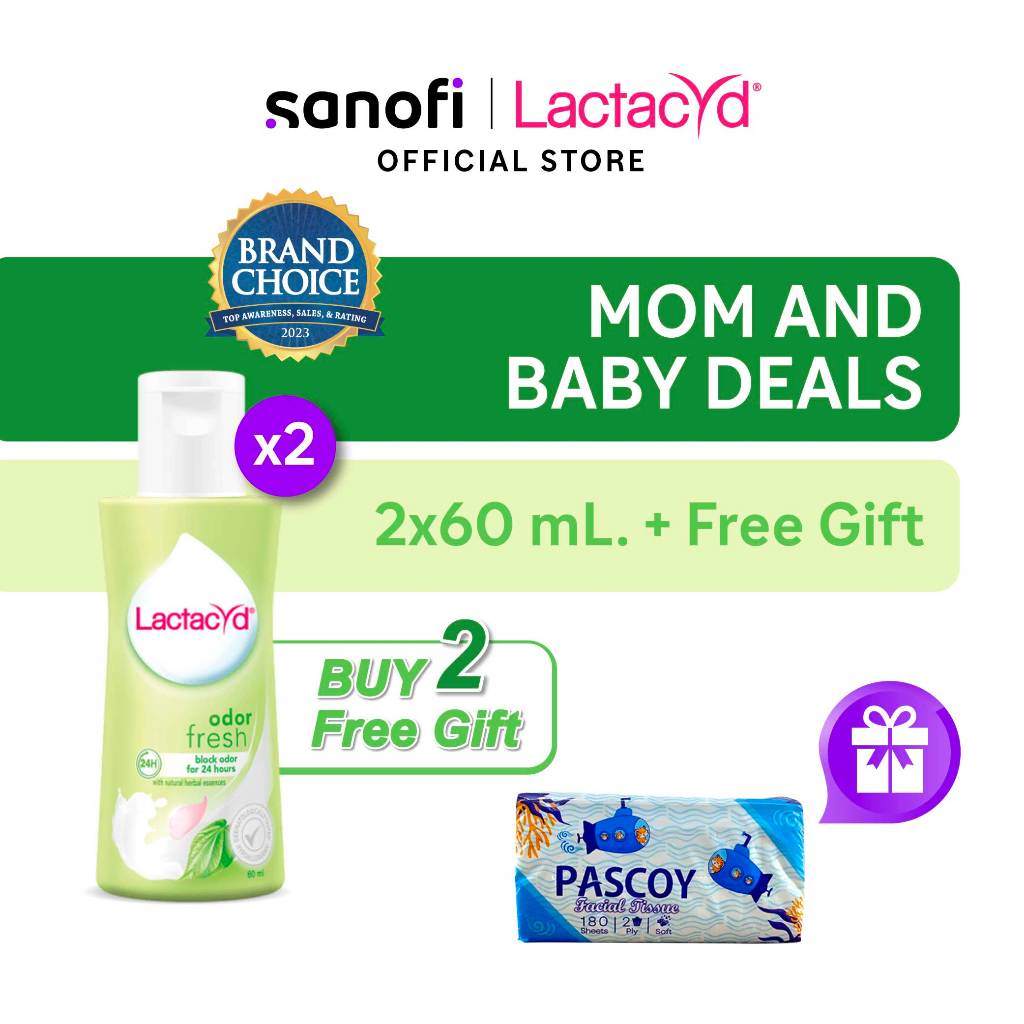 [Buy 2 FREE GIFT] Lactacyd Odor Fresh Feminine Wash 2x60mL  - Pembersih Kewanitaan untuk Bebas Bau T