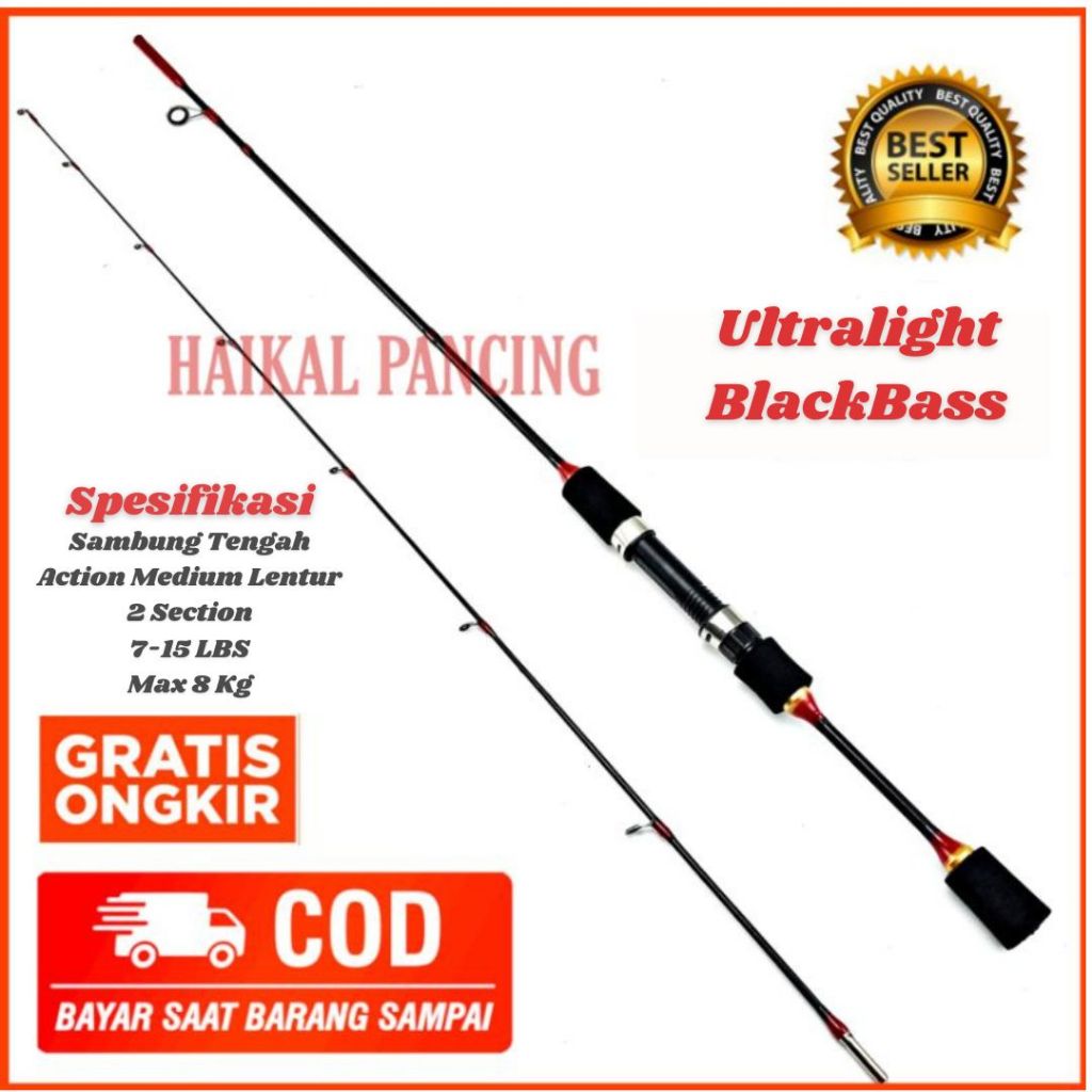 Joran Pancing ul ultralight ajiro black bass Fiber lentur 150 165 180 198 cm murah COD