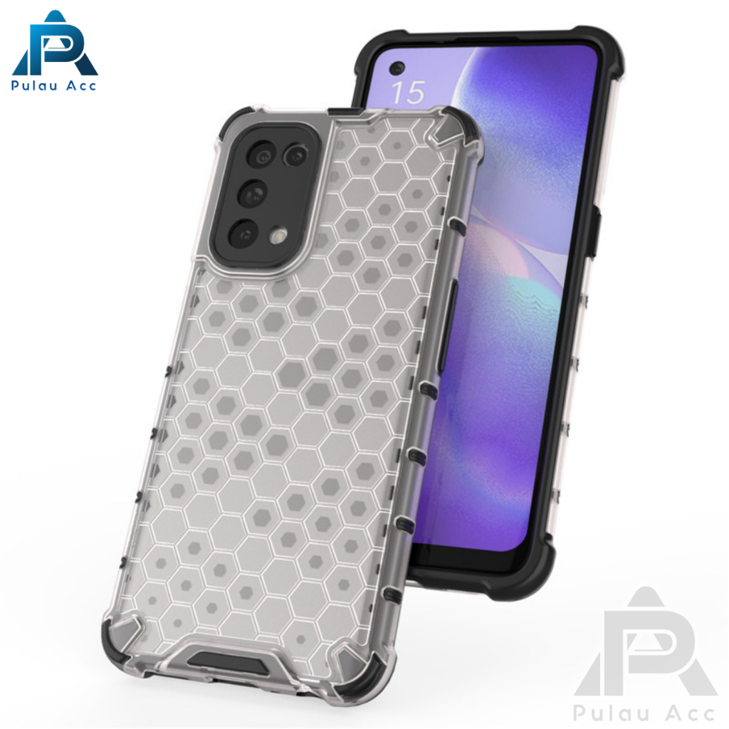 Hardcase Honeycomb Transparan Oppo Reno 5 Clear Shockproof Hybrid Armor