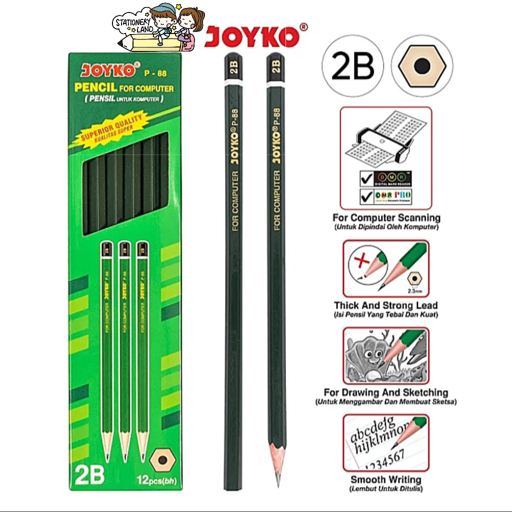 

( StaLand / DAPAT 1 BUAH ) PENSIL KAYU 2B JOYKO P-88 / Pencil Kayu 2B Joyko P-88 Original Asli