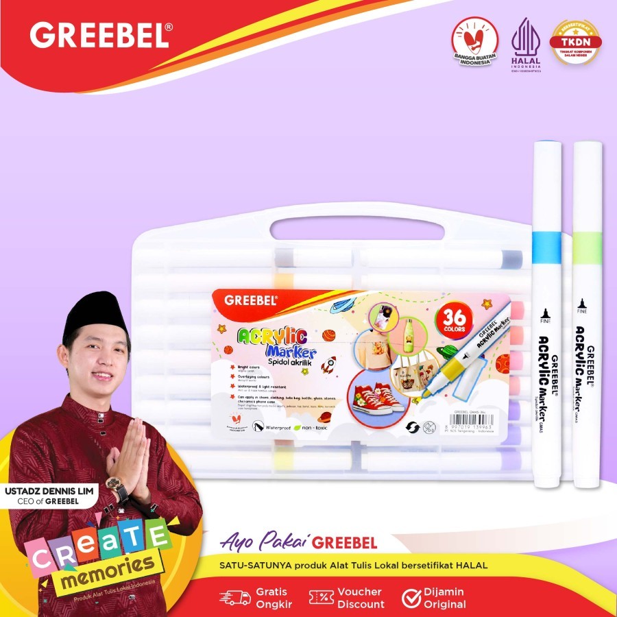 

GREEBEL Acrylic Marker Single Head (36 Warna) / Spidol Sketsa / Sketsa Markers Set / Marker Set / Spidol Warna Warni
