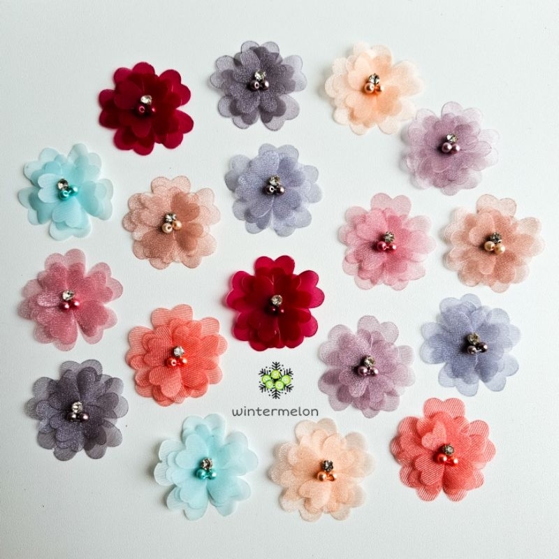 Bunga Organza 3D Tipe 2 Lebar 4 cm / Bunga Organza Handmade / 3 Lapis /Aplikasi Bunga 3D / Patch Bun