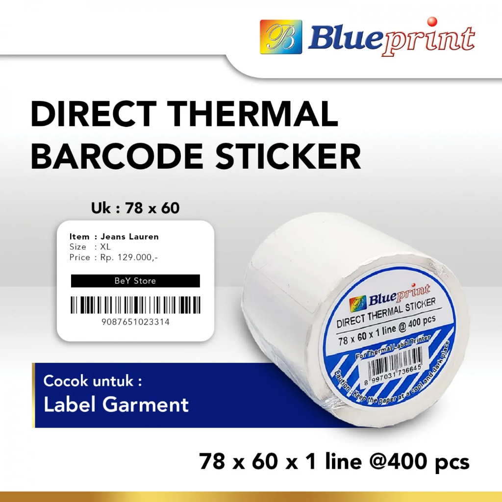 

Sticker Direct Thermal Blueprint 78x60 mm isi 400pcs Stiker Label Resi Per Roll