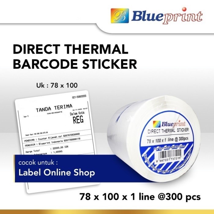 

Direct Sticker Thermal BLUEPRINT 78x100 mm @300pcs Label Barcode Resi Online Shop