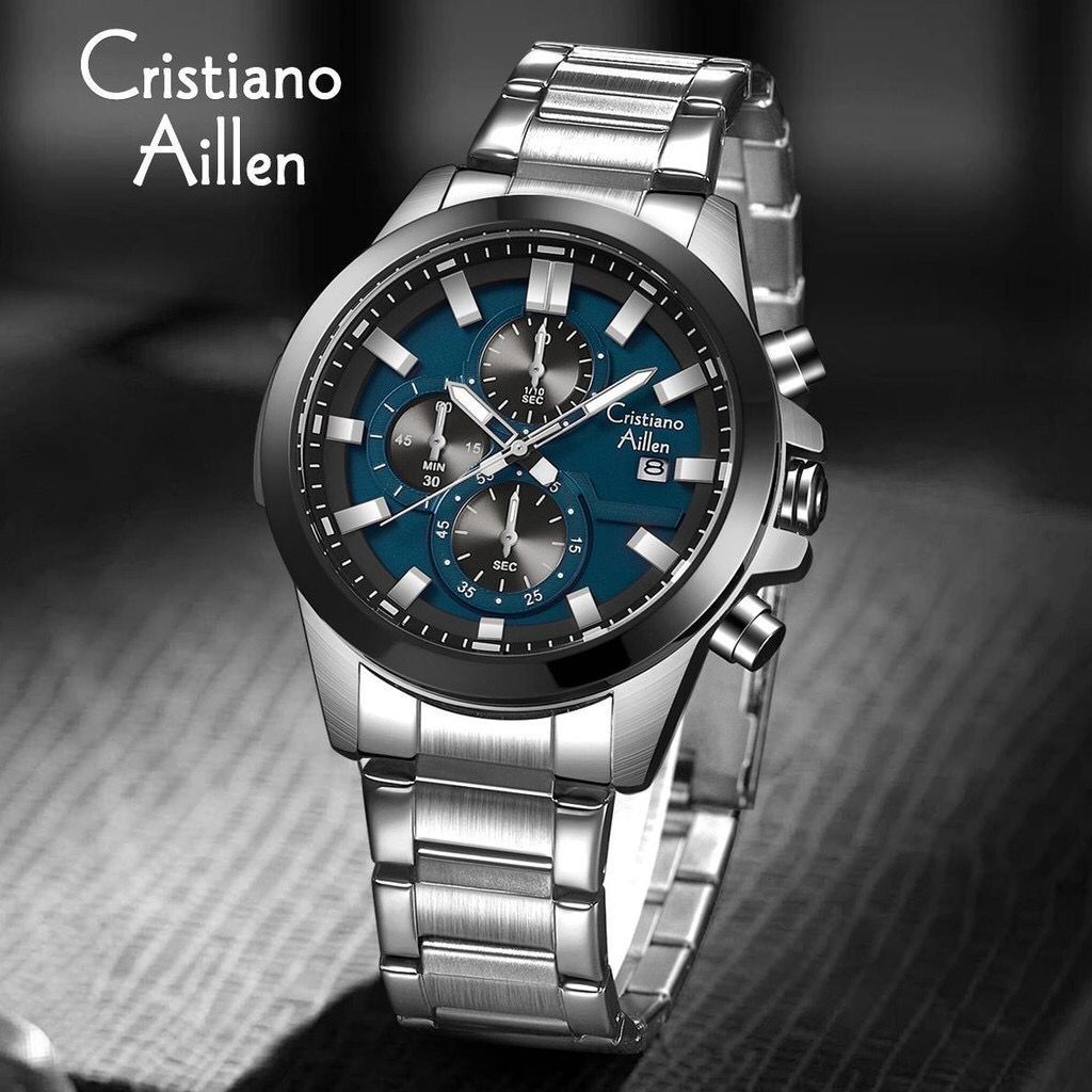 JAM TANGAN PRIA CRISTIANO AILLEN 8892 RANTAI ORIGINAL CHRONOGRAPH FREE BOX KULIT EXCLUSIVE GUARANTEE