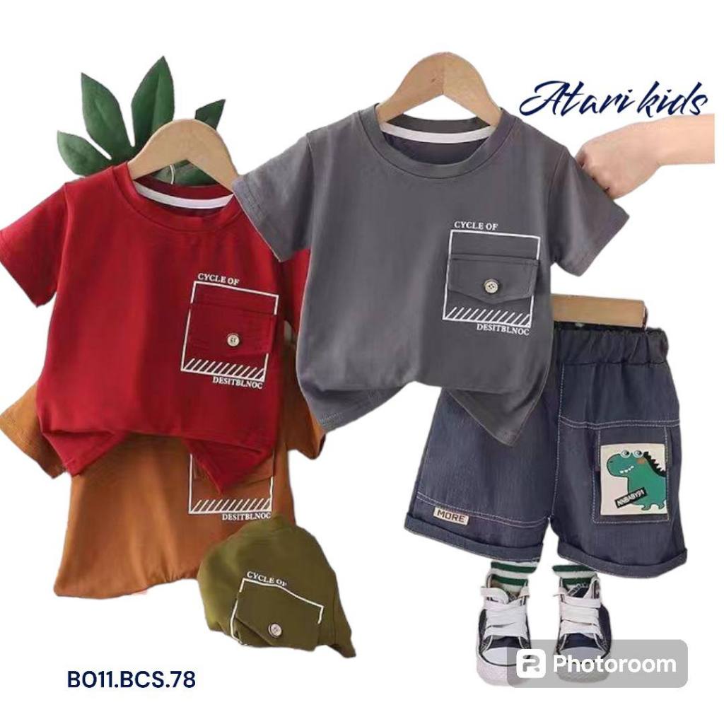 Set baju import anak laki-laki motif kantong 3D