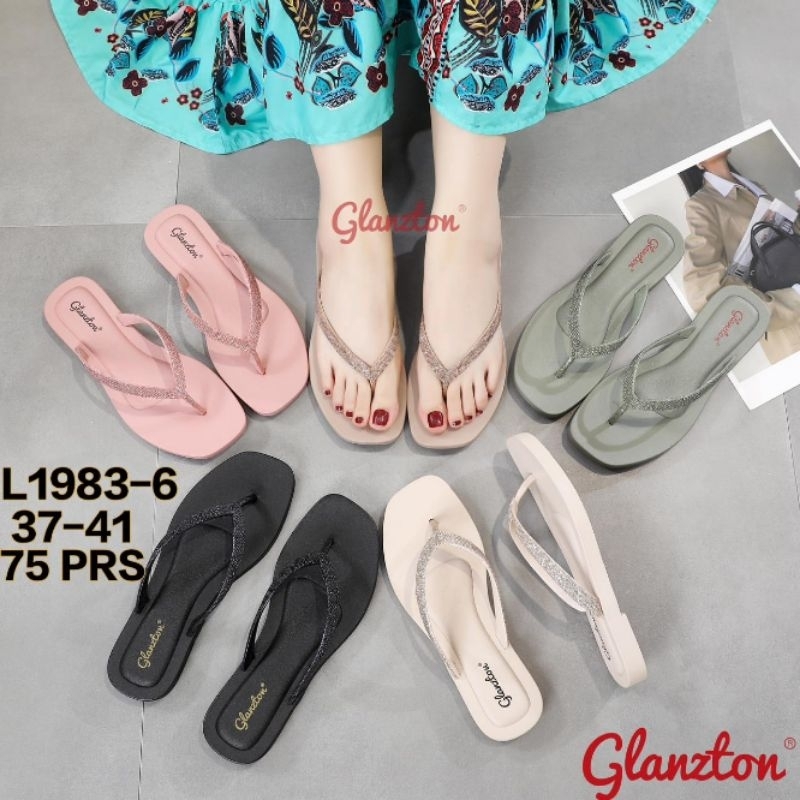 L1983-6 Sandal Glanzton Jepit Tali Gliter Karet Jelly Wanita Import Glanston L1983 Glaston 1983 Tali