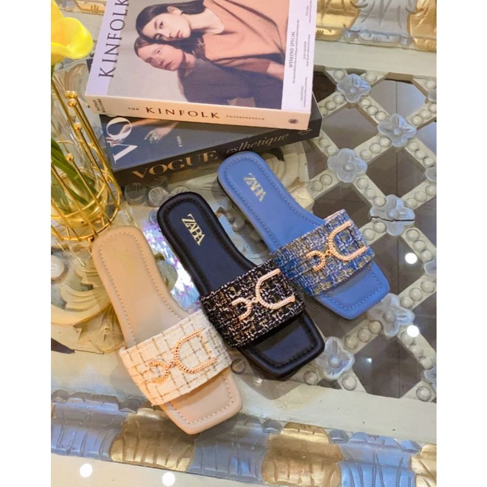 SANDAL SELOP ZARA FLAT RAJUT DC TWEET PREMIUM KOREAN STYLE KODE ZRDC