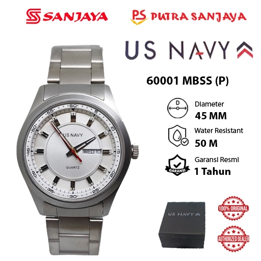 Jam Tangan US NAVY 60001 MBSS Putih / Hitam Pria Original Garansi Resmi 1 tahun Stainless Steel