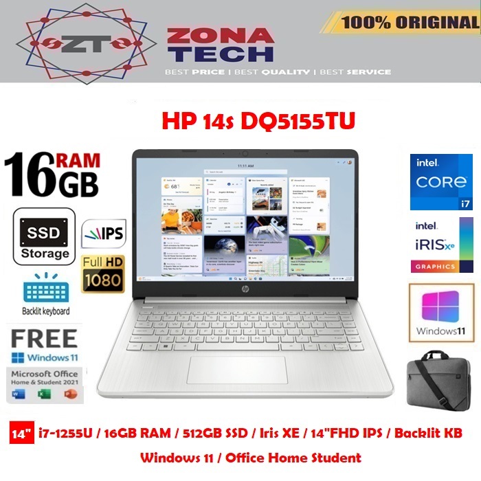 Laptop HP 14s-DQ5155TU i7-1255U 16GB 512GB SSD 14"FHD IPS W11 OHS